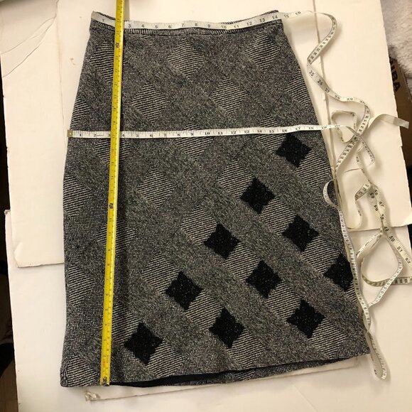 VTG Francesca Mammoliti Wool Herringbone Tweed Lace Diagonal Midi Skirt Sz M - Picture 12 of 13